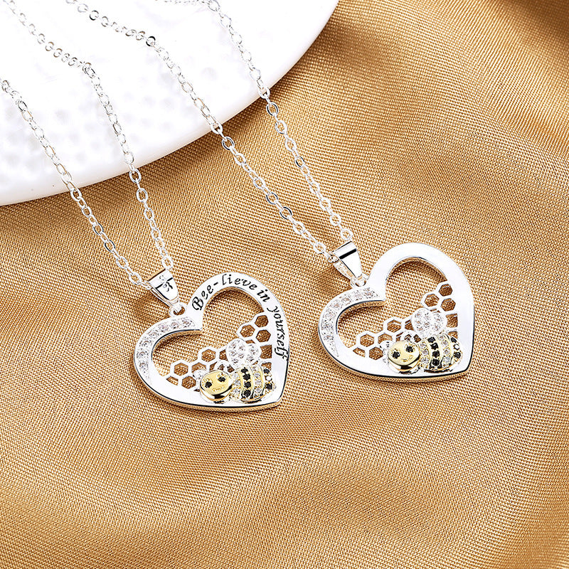 Fashion Exquisite And Creative Bee Hive Pendant Pastoral Style Temperament Female With Hearts Color Separation Necklace - DropOnline.co