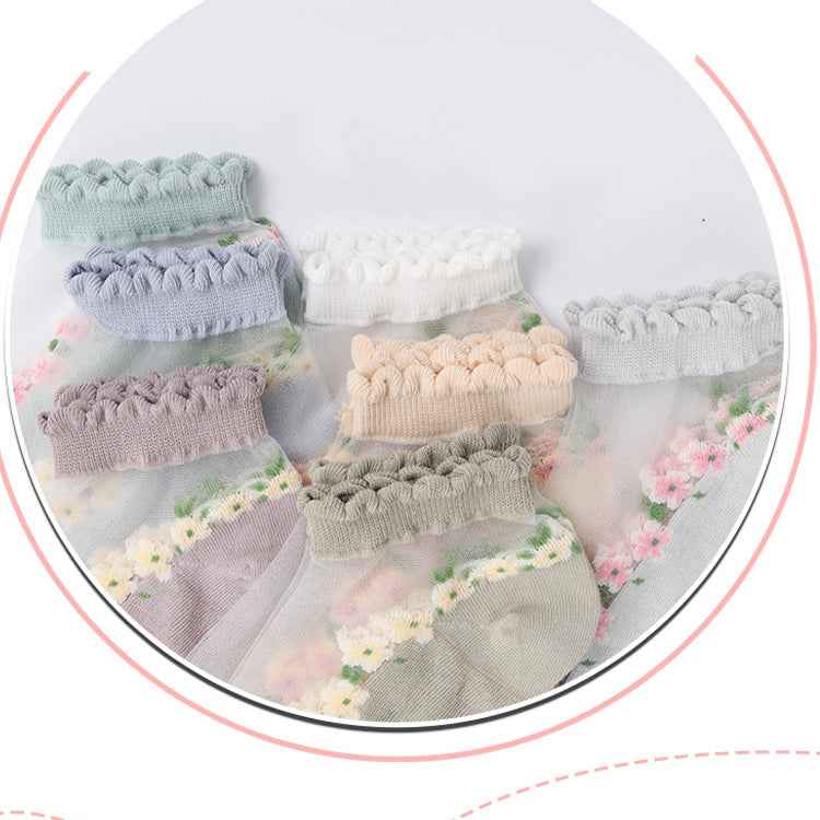 Women's Thin Spun Glass Lace Crystal Boat Socks - Delicate No-Show Socks
