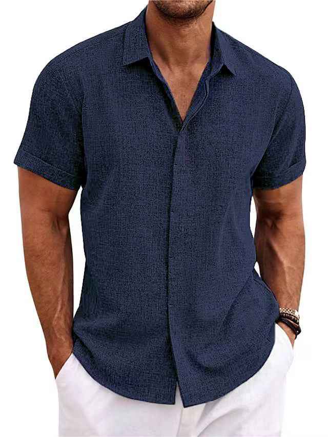 Men's Solid Color Loose Linen T-Shirt - Short Sleeve Casual Tee