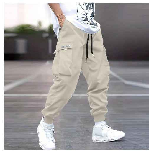 Men's Multi-Pocket Cargo Pants - Hip-Hop Streetwear Drawstring Trousers