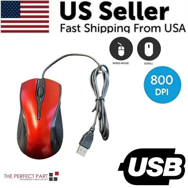 USB 2.0 Optical Wired Scroll Wheel Mouse For PC Laptop Notebook Desktop Red Mice - DropOnline.co