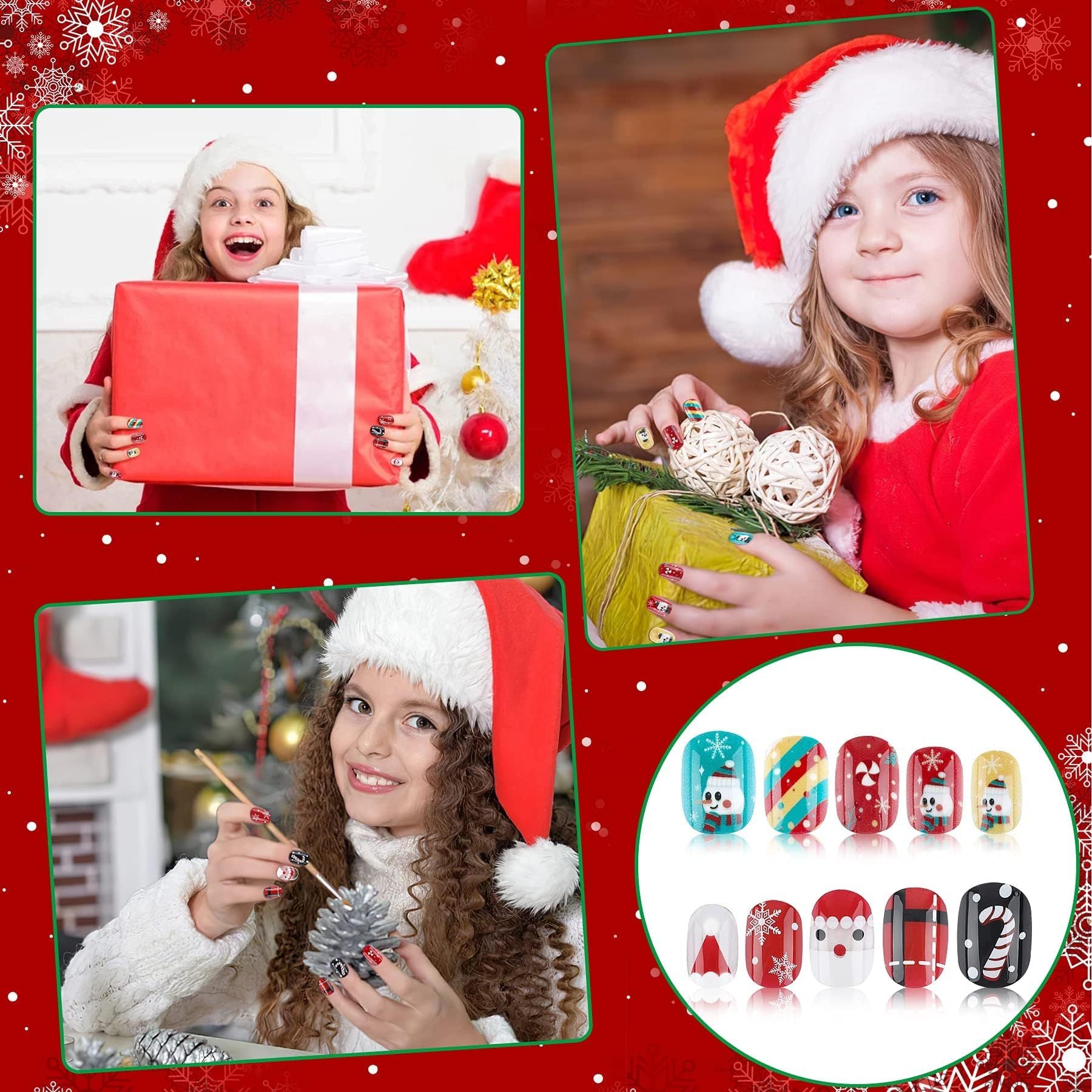 Christmas Stick On Nail, 48 Pcs False Nails Kids Full Cover Xmas Short False Nail Children Nails Lovely Gift For Kids Little Girls Nail Art Decoration-Ban On Selling On Amazon - DropOnline.co
