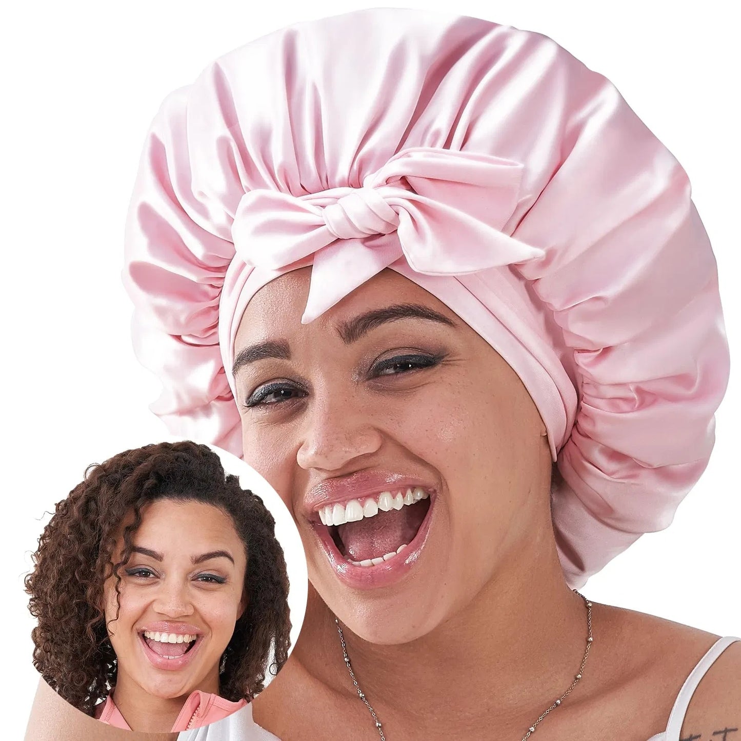 Silk Bonnet For Sleeping Women, Satin Hair Bonnet For Sleeping For Wavy Curly Natural Hair Women Men - Pink - DropOnline.co