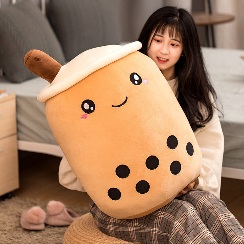 Boba Tea Plush Toy - Cute Strawberry Milk Tea Stuffed Animal Pillow Cushion for Kids - DropOnline.co
