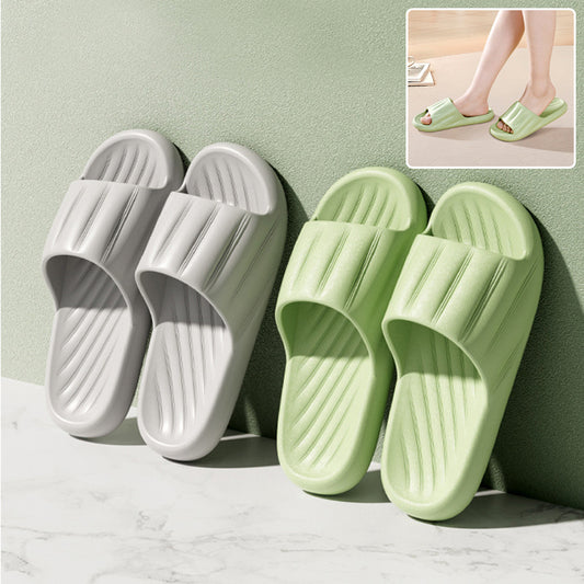 Fashion Solid Color Striped Home Slippers Summer Thick Bottom Non-slip Bathroom Slipper Women Men Couples Shoes - DropOnline.co