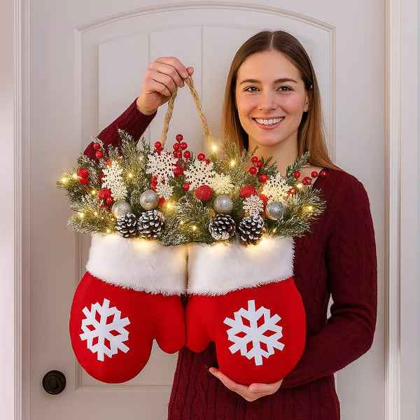 Christmas Gloves Candy Cane Holder - Festive Lollipop Crutch Ornament Decoration (30x27cm) - DropOnline.co