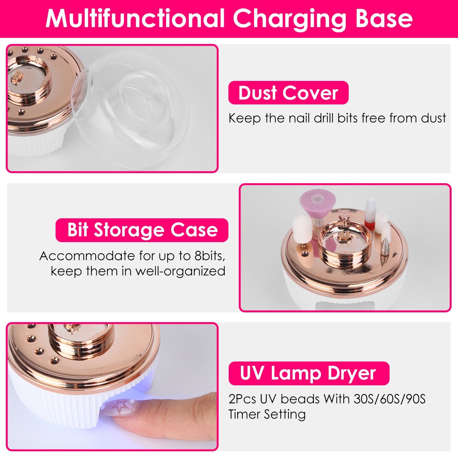 1Pc Portable Cordless Electric Nail Drill Kit Charging Base With UV Nail Dryer 6Pcs Nail Drill Bits 5Speeds Direction Control Timer Setting For Acrylic Gel Nails Polish Manicure Pedicure - DropOnline.co