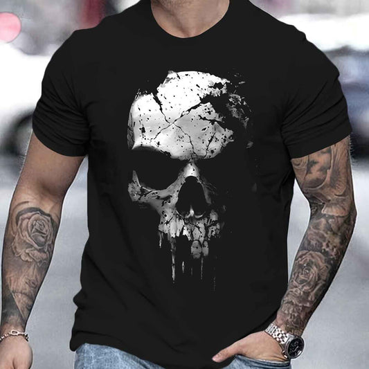 Men's 3D Shattered Skull T-Shirt - Cool Digital Print Round Neck Summer Tee