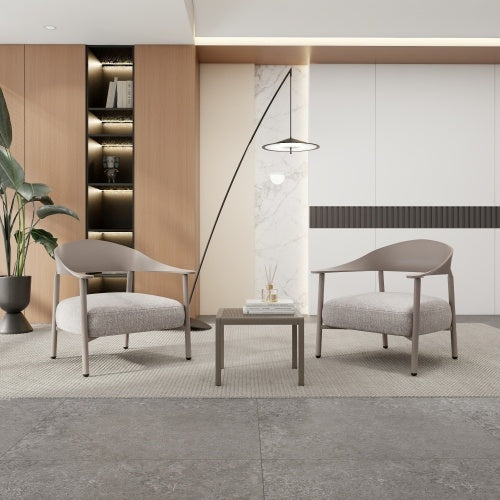 Modern 2 Piece Accent Chair Set With Coffee Table  Apricot Brown PP  Steel Frame Sofa Set, Soft Cushioned Seating For Living Room, Lounge, Balcony - DropOnline.co