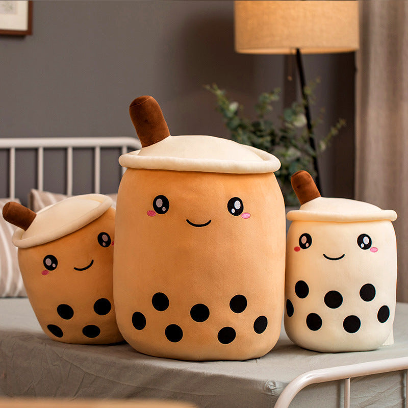Boba Tea Plush Toy - Cute Strawberry Milk Tea Stuffed Animal Pillow Cushion for Kids - DropOnline.co