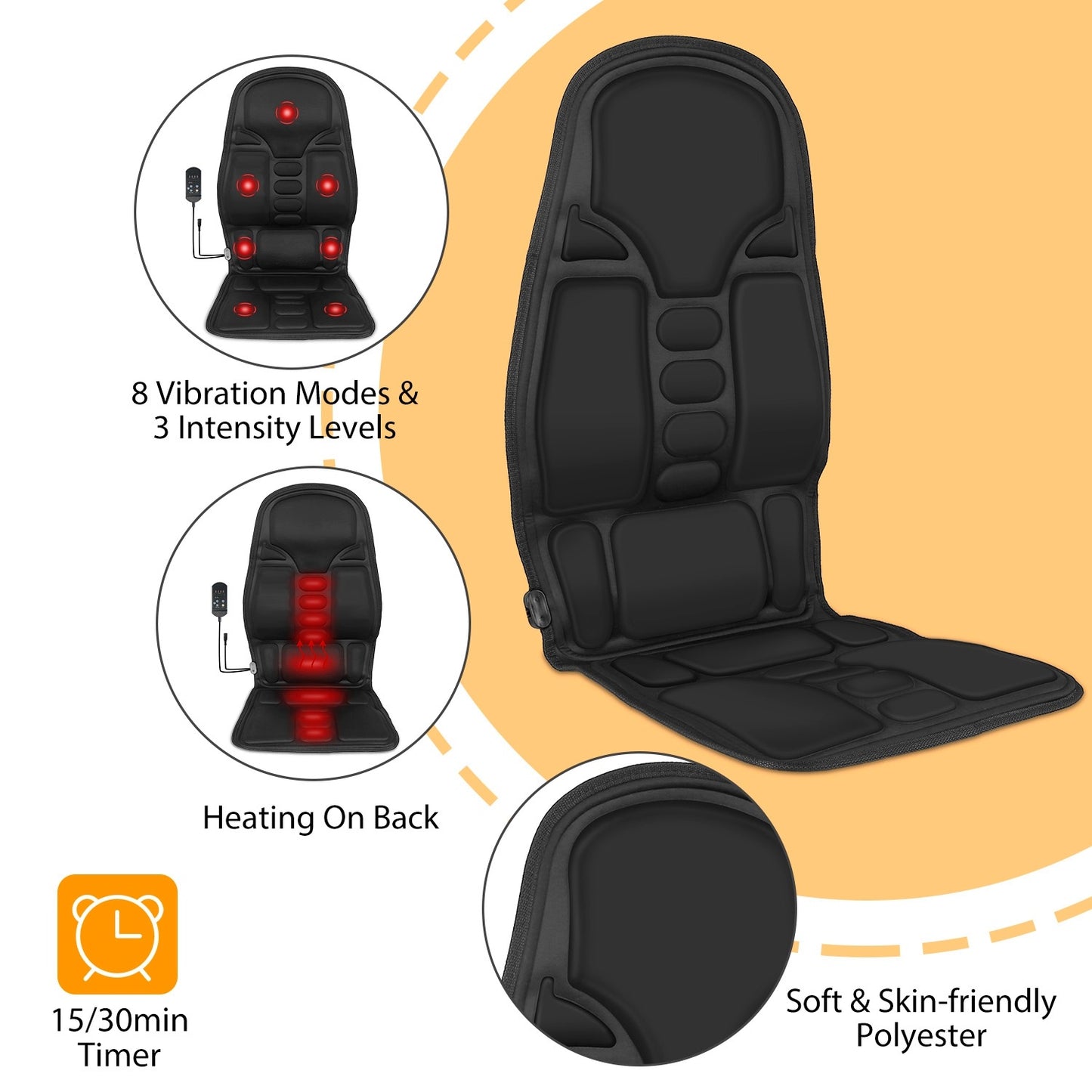 1Pc Back Massager Cushion Electric Massage Car Seat Cushion Chair Pad With Heating Function 8 Vibration Modes 3 Intensity Levels Fedex Shipping - DropOnline.co