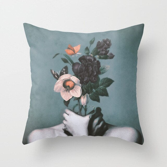 Abstract Print Flower Lady Cushion Cover - Artistic Pillow Cases for Modern Home Decor - DropOnline.co