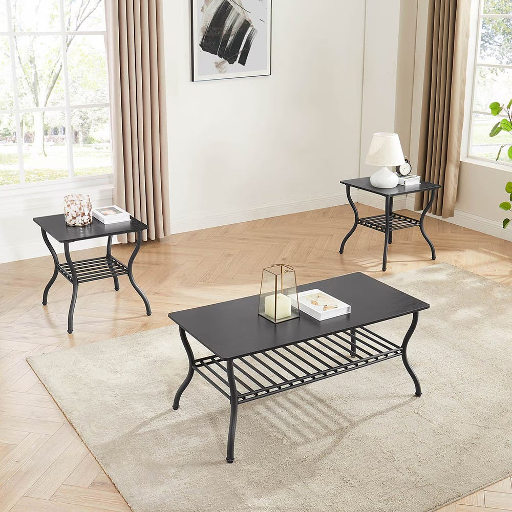 Contemporary 3 Piece Coffee Table Set Rectangular Coffee Table - DropOnline.co