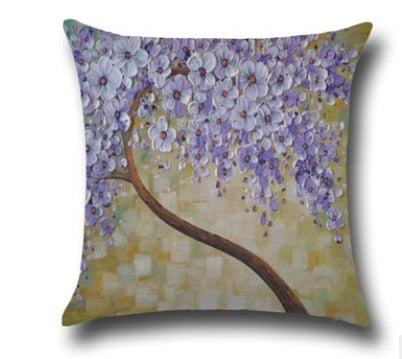 Three-dimensional Oil Painting Trees Flowers Cotton Cushion Cushion Pillowcase Car Waist Cushion Cover - DropOnline.co