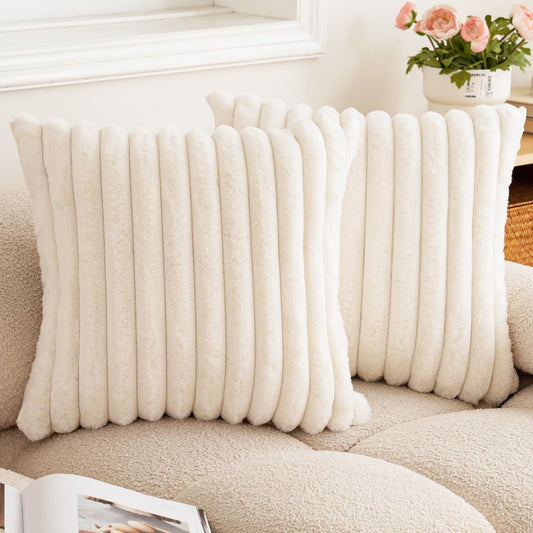 Rabbit Fur Solid Color Vertical Bar Plush Square Cushion Cover - DropOnline.co