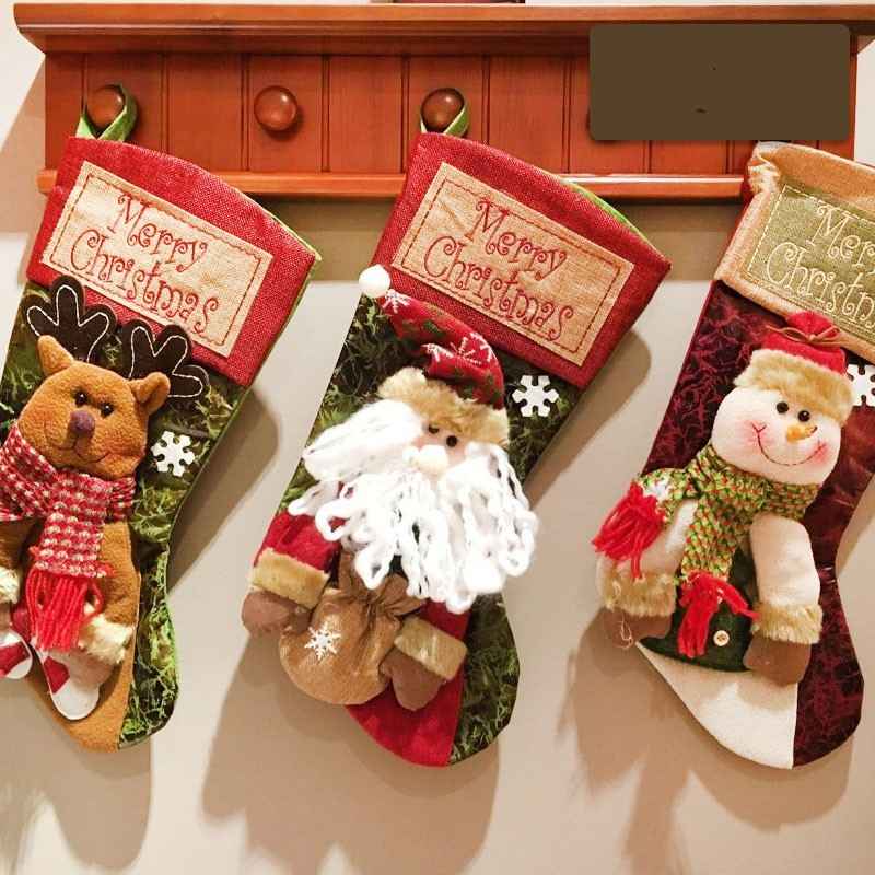 Christmas Stocking Socks Snowman Santa Elk Xmas Fireplace Xmas Tree Ornaments New Year Candy Bag Gift Christmas Decor - DropOnline.co