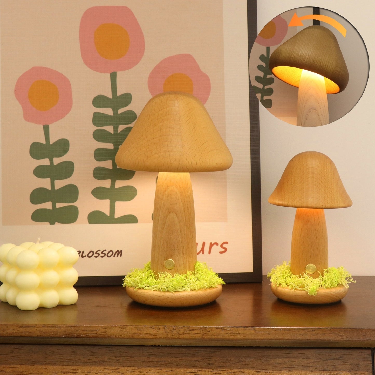 Twisted Mushroom Night Warm Light Touch Bedroom Bedhead Night Light Beech Wood LED USB Decorative Atmosphere Lamps Home Decor - DropOnline.co