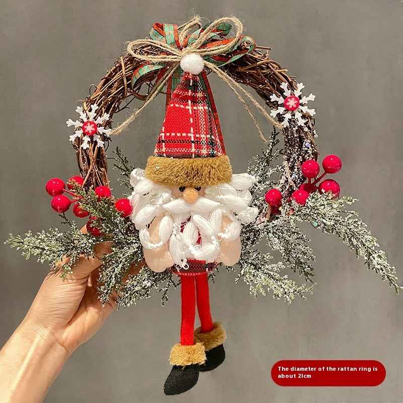 Christmas Wooden Vine Ring Wreath - Santa Claus Snowman Elk Pendant Decoration - DropOnline.co