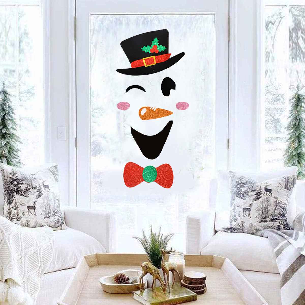 Christmas Door Stickers - 2 Pack Santa & Snowman Felt Wall Decorations - DropOnline.co
