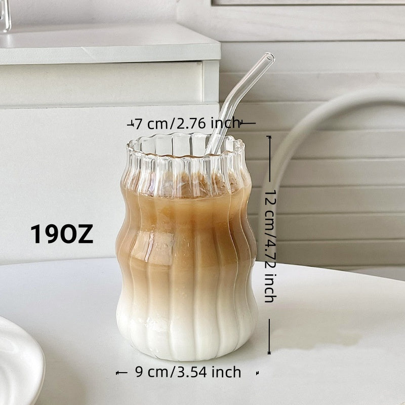 6 Pcs 19 Ounce Glass Straw Cup, Coffee Cup, Milk Cup, Juice Cup, Cold Drink Cup, Tea Cup, Water Cup, Office Cup, Striped Cloud Cup - DropOnline.co
