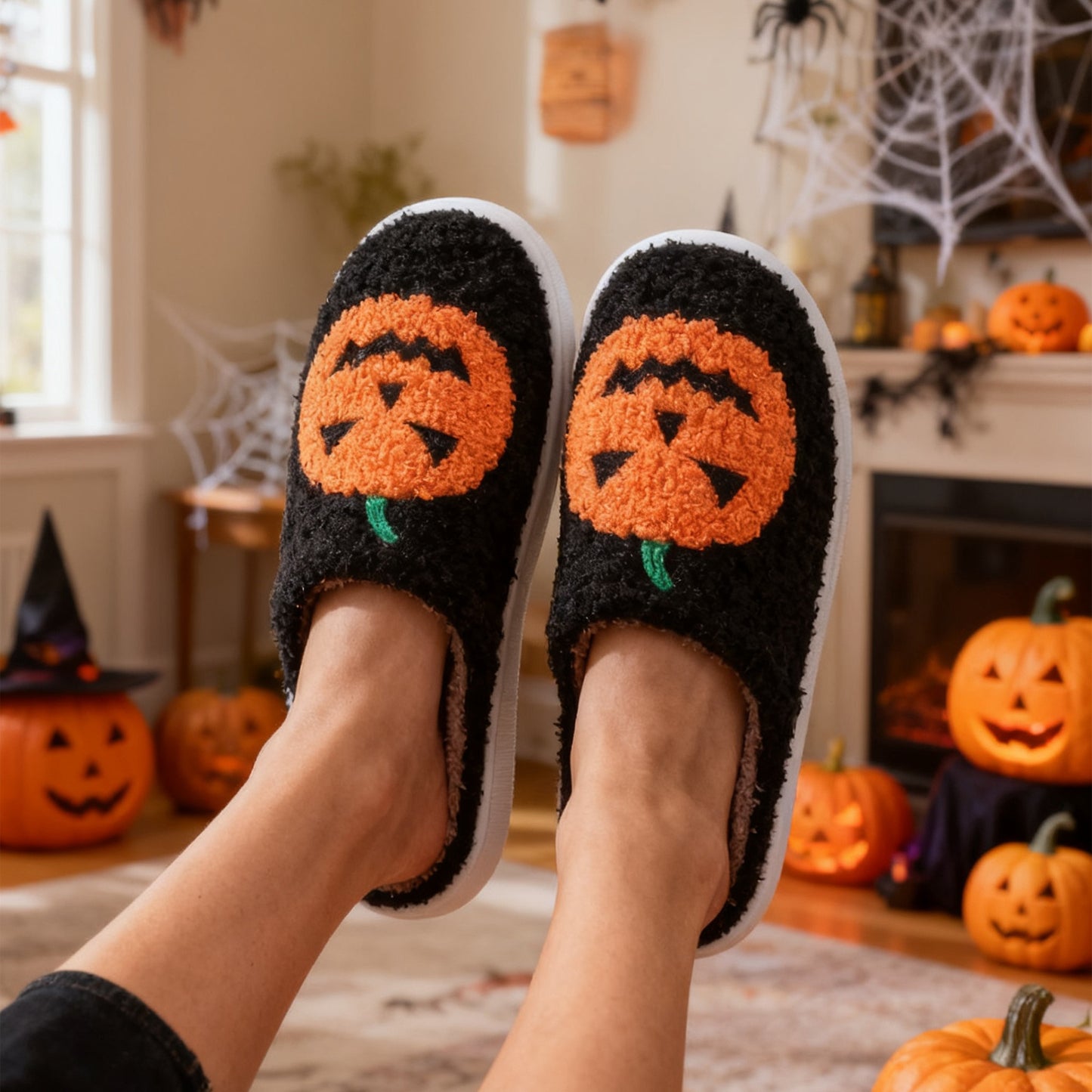 Halloween Pumpkin Cartoon Slippers Warm Winter Slippers Men And Women Couples Indoor House Shoes - DropOnline.co