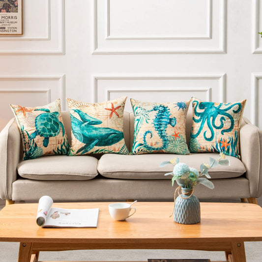 Cushion Covers Sea Turtle Printed Throw Pillow Cases For Home Decor Sofa Chair Seat - DropOnline.co