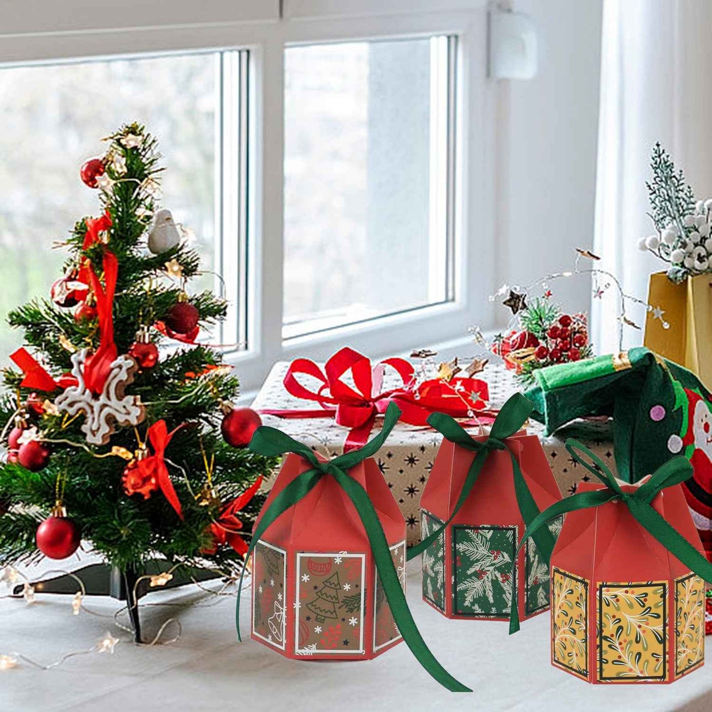 Christmas Treat Boxes with Ribbons - 20 Pack Festive Gift Boxes Set - DropOnline.co