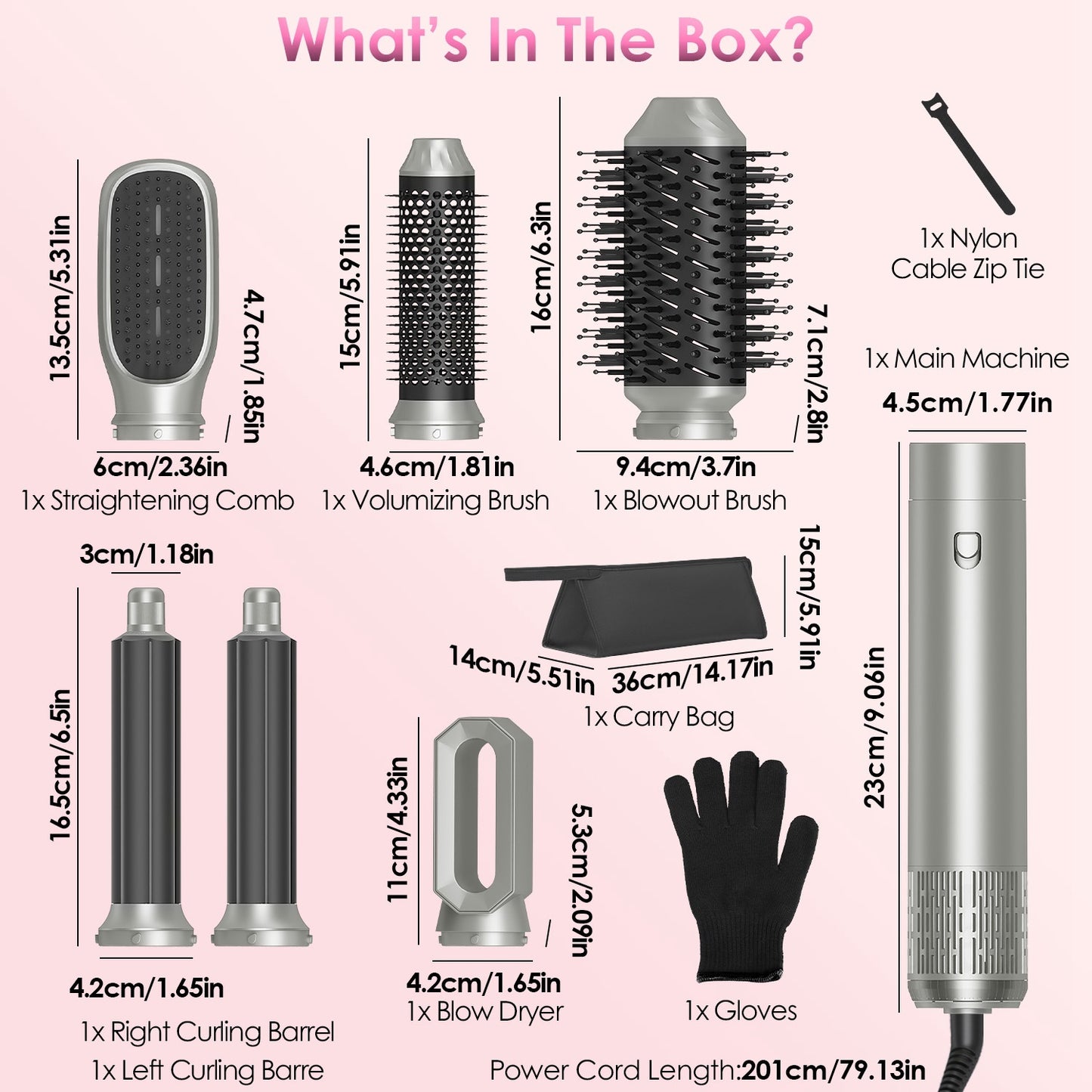 1Pc 6 In 1 Hot Air Styler Volumizer Straightener Curler Dryer Automatic Wrap Styler Hair Dryer Brush Set With 3 Temp Settings ALCI Plug Glove Cable Zip Tie - DropOnline.co