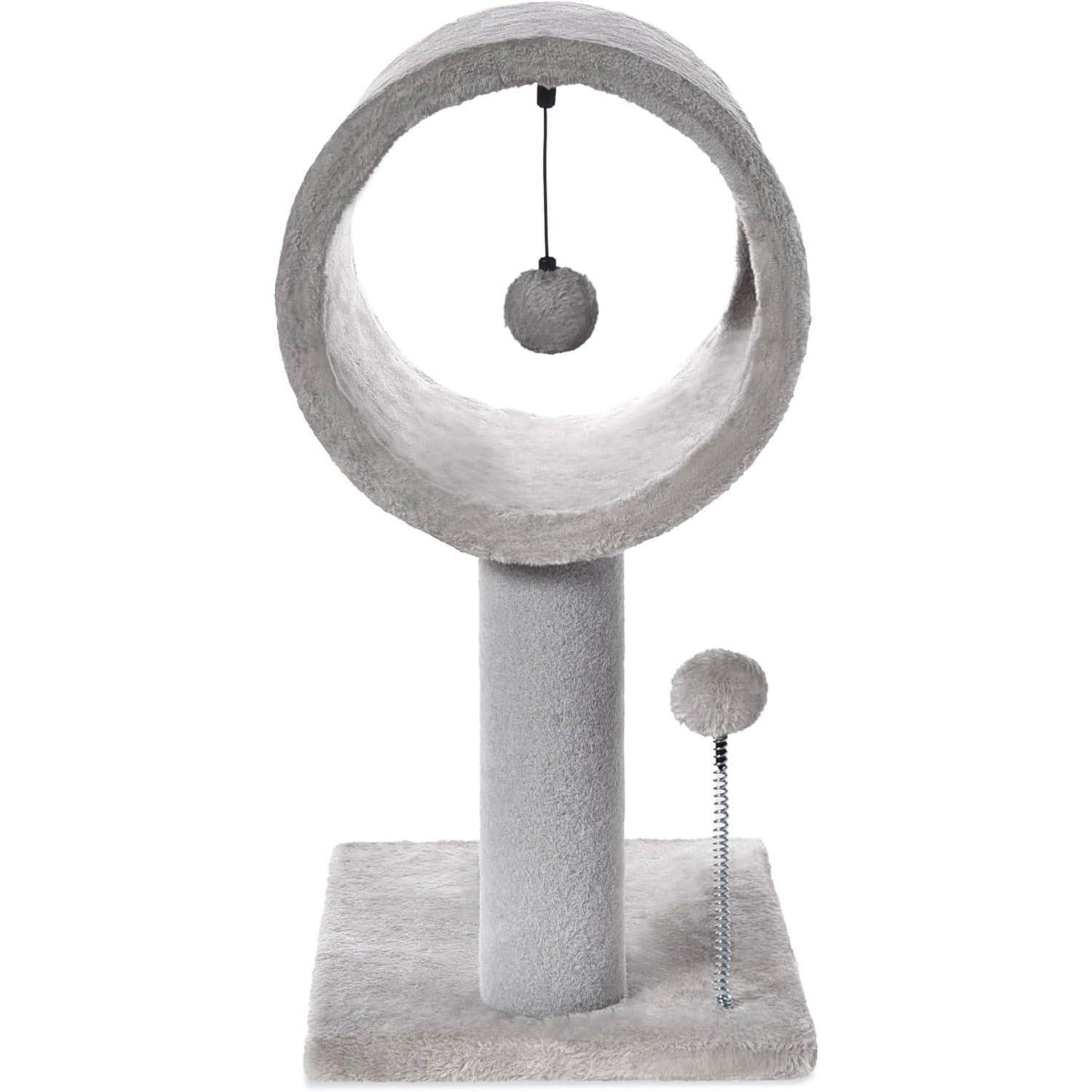 Gray Indoor Cat Tree With Hanging Ball 20.5Cat Tree With Tunnel Bed And Scratching Post Cat Tower - DropOnline.co