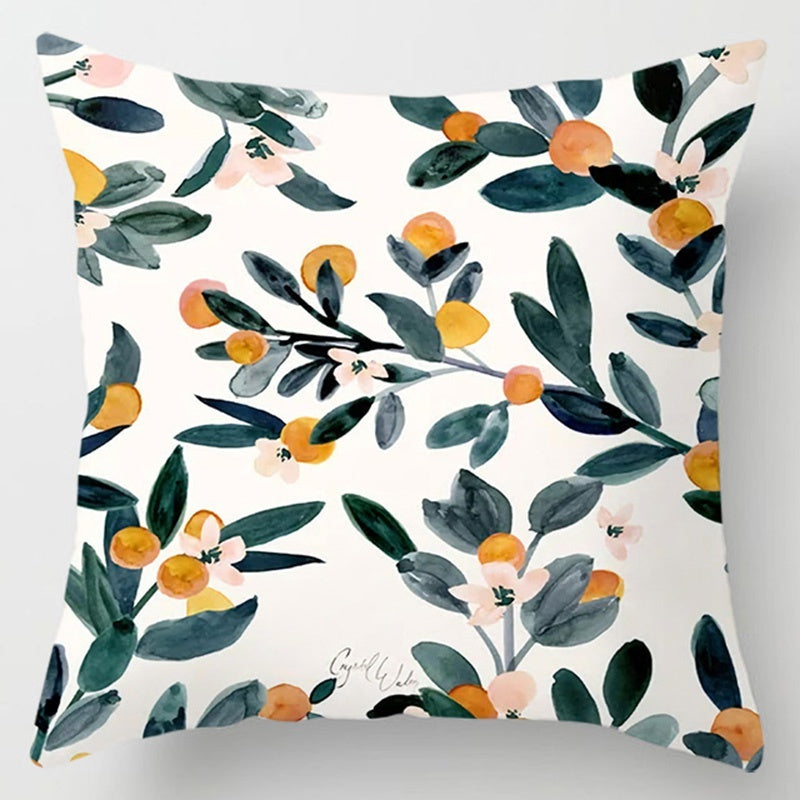 Floral Plant Pattern Cushion Cover - Botanical Bedroom Decor Throw Pillow Case - DropOnline.co
