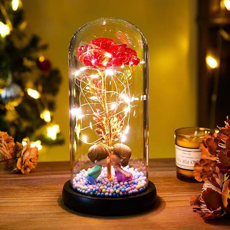 Eternal Rose LED Light Foil Flower In Glass Cover Night Lights Valentines Day Gifts Lamp Decor For For Home Bedroom Wedding Gift Valentine's Day Gifts - DropOnline.co