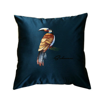 Modern rainforest bird green leaf print cushion cover - DropOnline.co