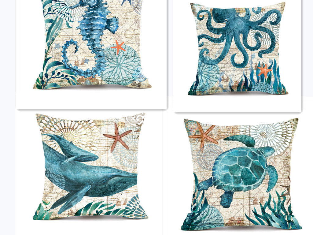 Cushion Covers Sea Turtle Printed Throw Pillow Cases For Home Decor Sofa Chair Seat - DropOnline.co