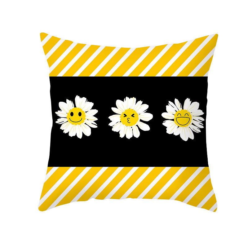 Modern Yellow Daisy Flower Cushion Cover - Creative Letter Print Pillow Case for Home - DropOnline.co