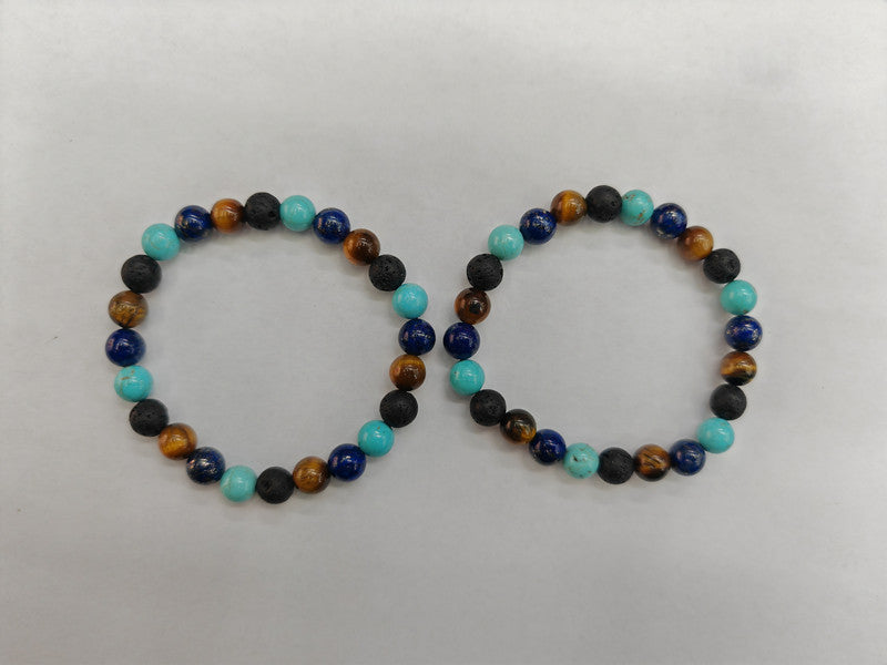 Tiger Eye Volcano Stone Orchid Pine Matte Blue Gold Stone Bracelet - DropOnline.co