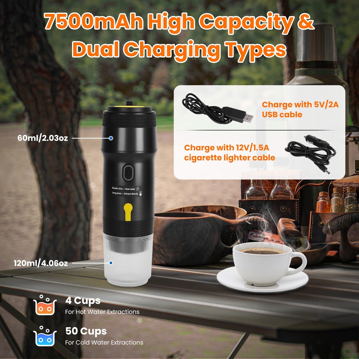 1Pc Portable Electric Espresso Machine Cordless Coffee Maker Self Heating Car Espresso Maker With Anti Dry Burn Fit For Ground Coffee NS DG Capsules For Car Camping Hiking RV Home Office - DropOnline.co