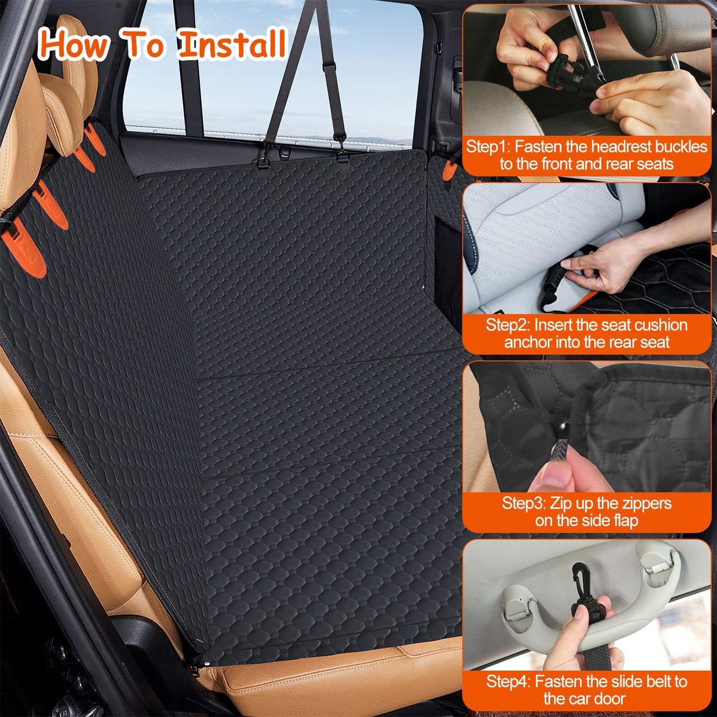 Dog Car Back Seat Cover With Zipper Mesh Window Storage Bags Waterproof 600D Oxford Cloth Car Seat Protector With Slide Flaps For Cars Trucks SUVs - DropOnline.co