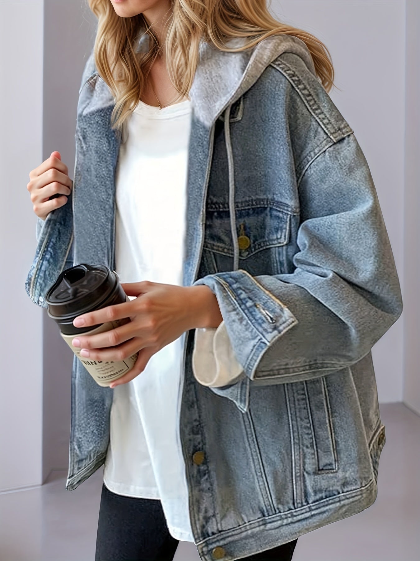 Women's Hooded Denim Jacket, Oversized Retro Denim Jacket, Elastic And Loose, Comfortable And Lightweight - DropOnline.co