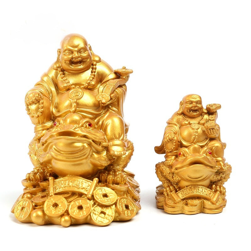 Copper Maitreya Buddha Ornament Sitting On A Golden Toad - DropOnline.co