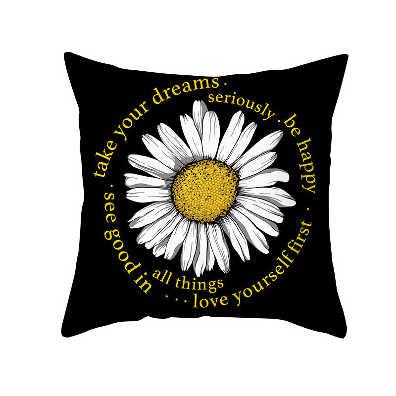 Modern Yellow Daisy Flower Cushion Cover - Creative Letter Print Pillow Case for Home - DropOnline.co