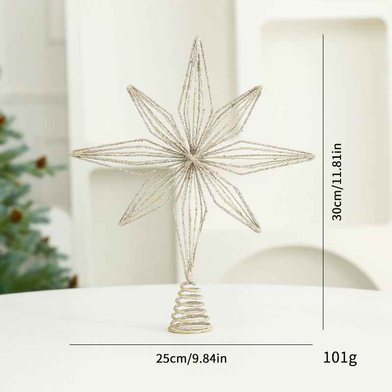 Christmas Metal Star Ornament - Eight Awn Champagne Gold Silver Decoration (25-30cm) - DropOnline.co