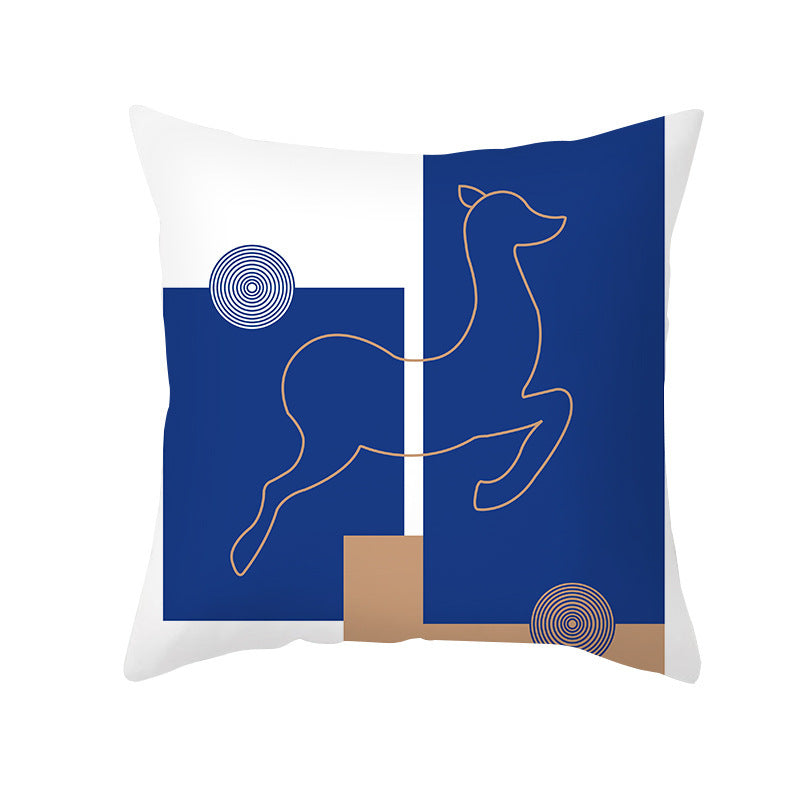 Ins Blue Abstract Super Soft Printing Pillowcase - Retro Art Sofa Cushion for Modern Home - DropOnline.co