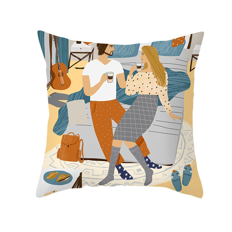 Valentine's Day Peach Skin Printed Cushion Cover - Romantic Living Room Bedroom Decoration - DropOnline.co