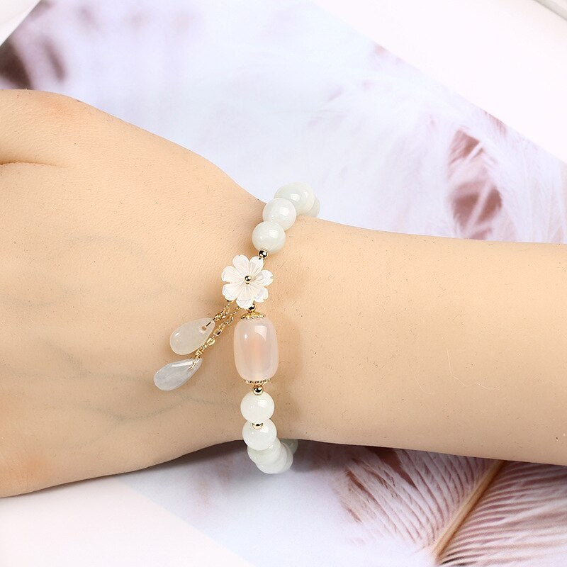 Shell flower jade water drop bracelet - DropOnline.co