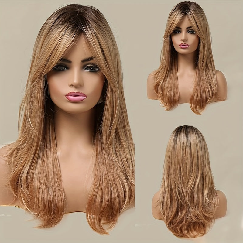 Elegant And Heat-resistant, Non-toxic Wig With Long Curly Hair And Waves, Synthetic Wig With Bangs, Daily Wig, Suitable For The Whole Scene. - DropOnline.co
