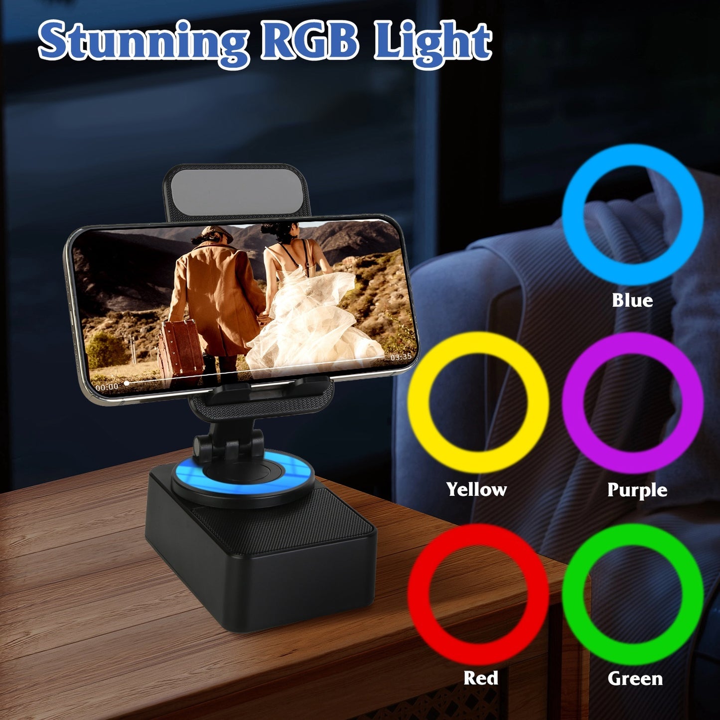 1Pc 4 In 1 Foldable Wireless Speaker Phone Stand With Power Bank 360Degree Rotatable Stand Wireless Speaker 5000mAh Battery RGB Light For Phones IPads - DropOnline.co