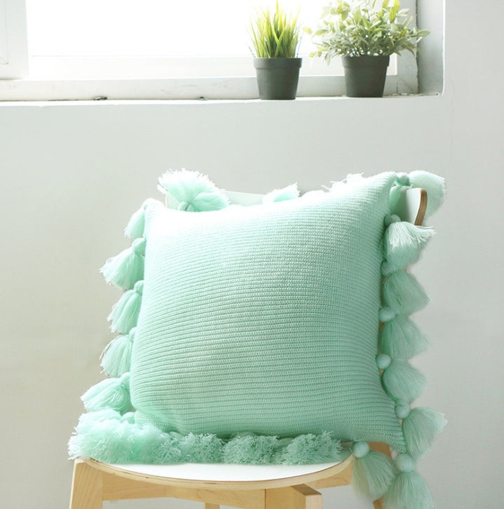 Bohemian Knitted Cushion Cover with Fringe - DropOnline.co