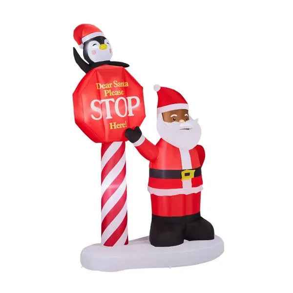 8.2FT Inflatable Black Santa with Road Sign - LED Lighted Christmas Yard Decoration - DropOnline.co