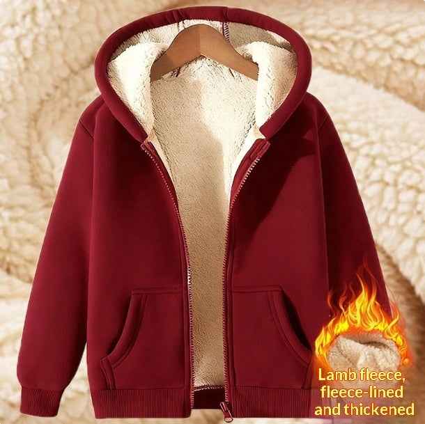 Women's Simple Solid Color Cold-proof Warm Berber Fleece Hooded Jacket