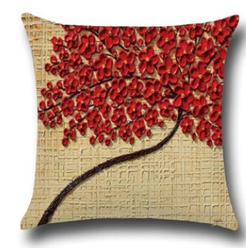 Three-dimensional Oil Painting Trees Flowers Cotton Cushion Cushion Pillowcase Car Waist Cushion Cover - DropOnline.co